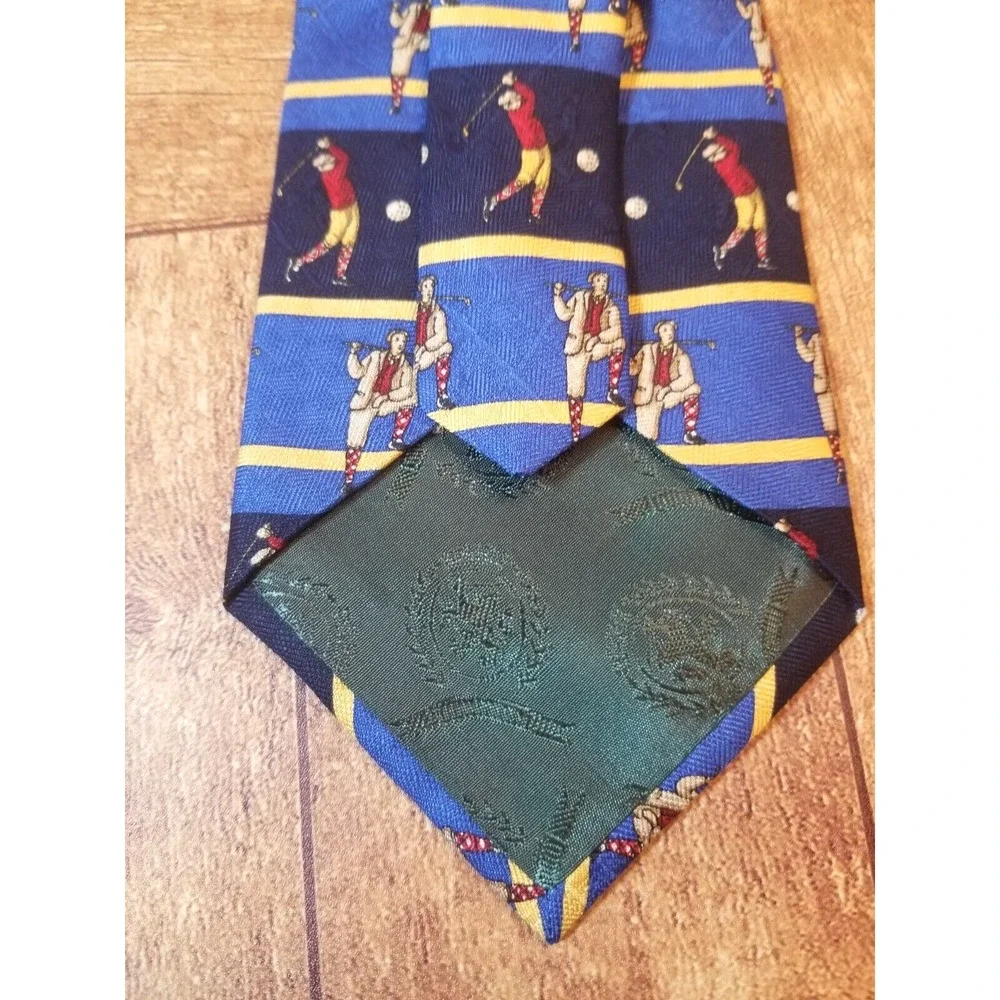 Tommy Hilfiger Blue Striped Golfers Multicolored‎ Pointed Silk Textured Tie